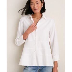 Pomander Place White Ashlen Blouse Womens Size L NWT Tiered Peplum Button Front